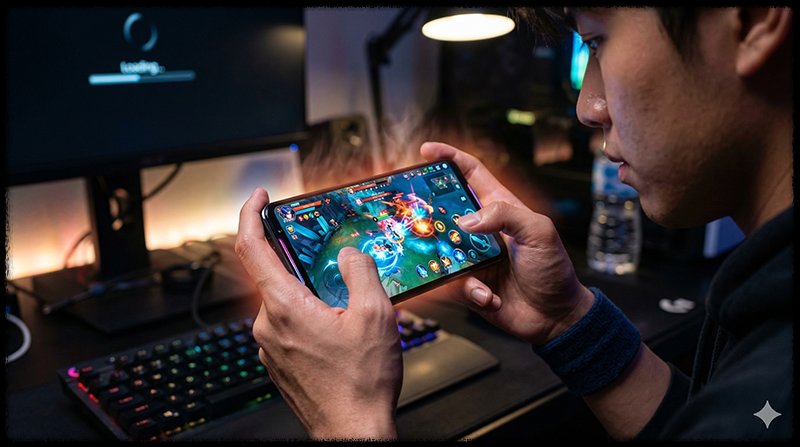 스마트폰 게임 실행 중 발열이 발생하는 모습