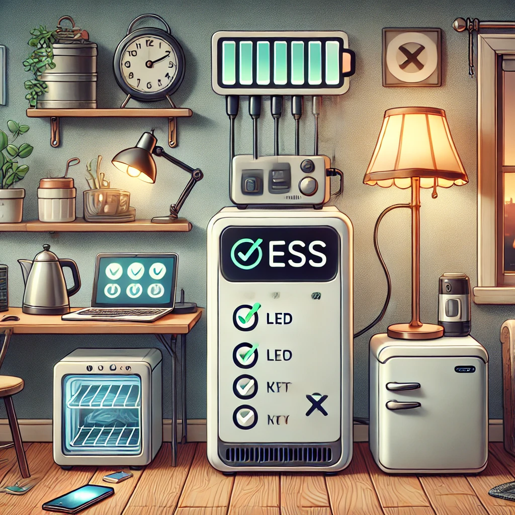 ESS로 가능한 가전과 불가능한 가전을 구분한 오프그리드 전력 사용 예시