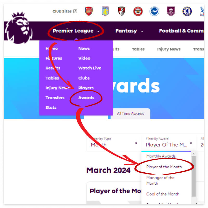 EPL 이달의 선수 투표 방법