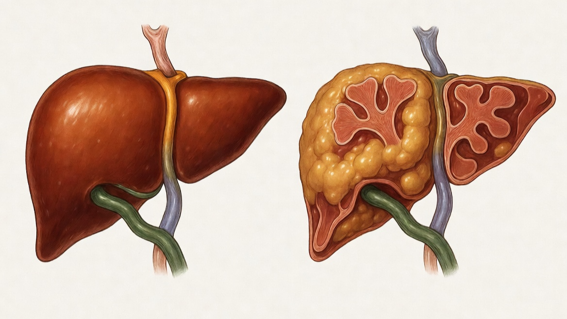 정상적인 간과 지방간의 구조적 차이 비교 이미지