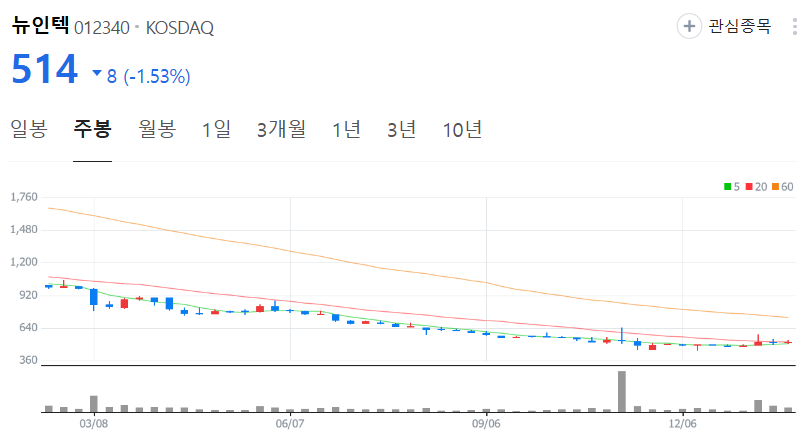 뉴인텍-주가-주봉
