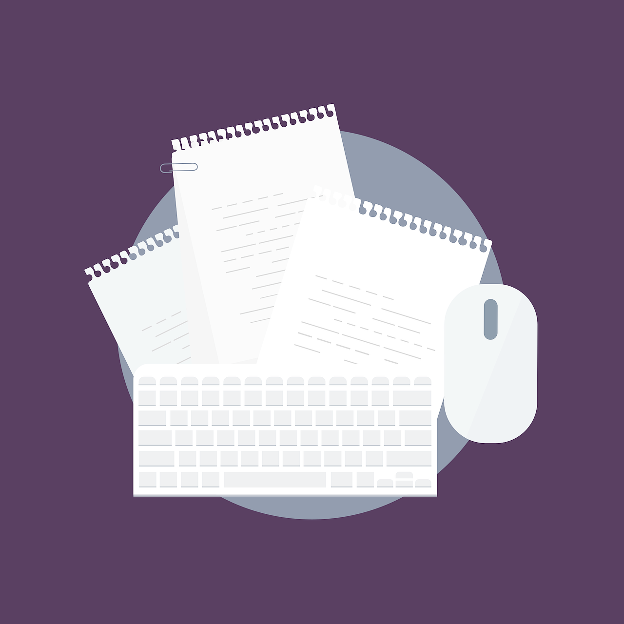 여러장의-문서와 클립-키보드-마우스