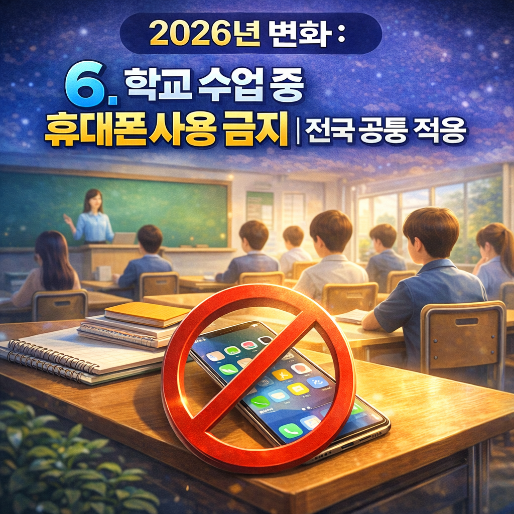 2026년 변화 : 6. 학교 수업 중 휴대폰 사용 금지｜전국 공통 적용