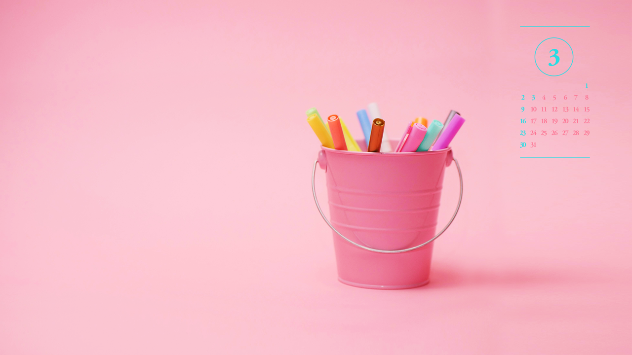 12 핑크색 연필꽂이 A - 2025년3월 노트북배경화면