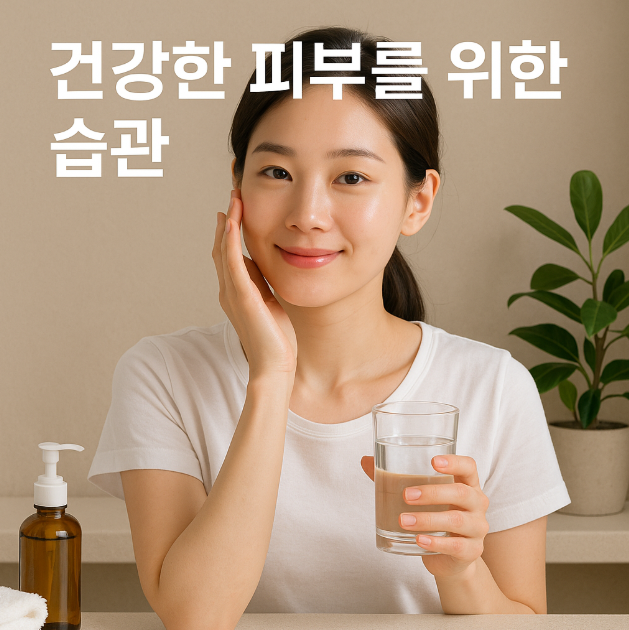 건강한 피부를 가진 사람과 습관 관련 이미지