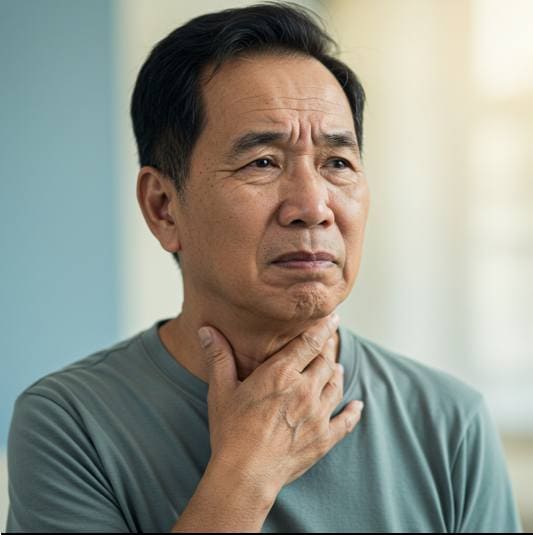 후비루 증후군 진단과 치료, 목 통증이 있는 나이든 남성 사진