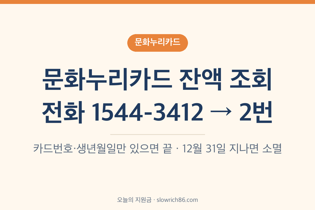 문화누리카드 잔액 조회 방법 전화 1544-3412 2번 잔액조회서비스