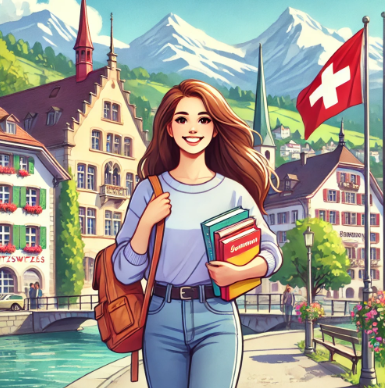 스위스에서 어학연수하는 여학생 모습