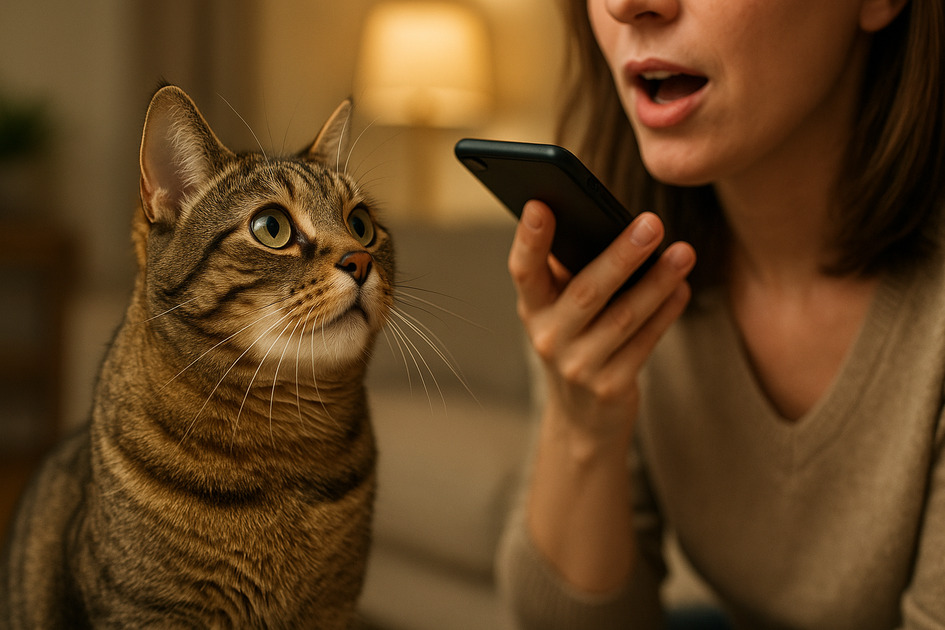 고양이가 주인 목소리 톤에 반응하는 이미지
