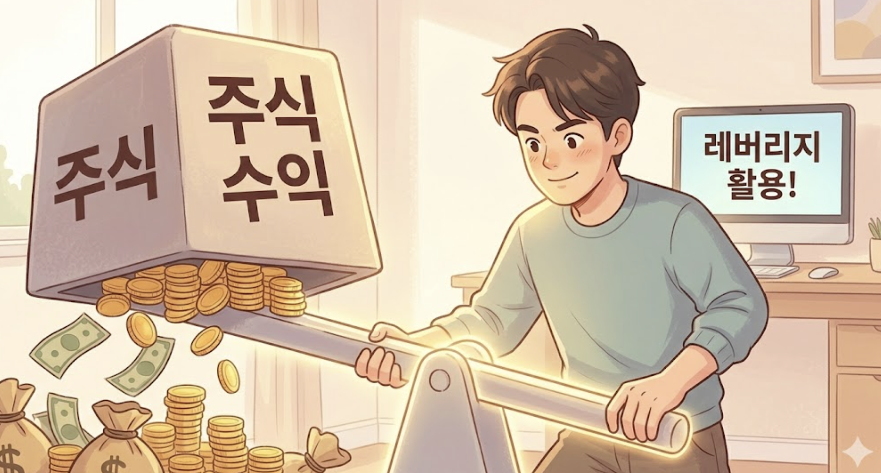 주식 시작하는 청년의 모습 이미지