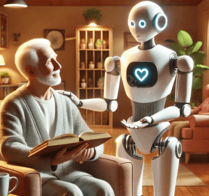 인공지능 로봇이 노인을 돌봐주고 있는 이미지