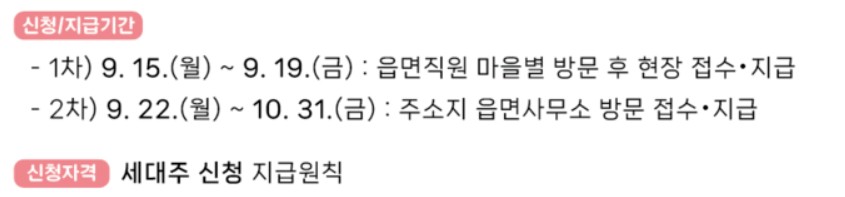 장흥군 민생회복지원금 신청 기간