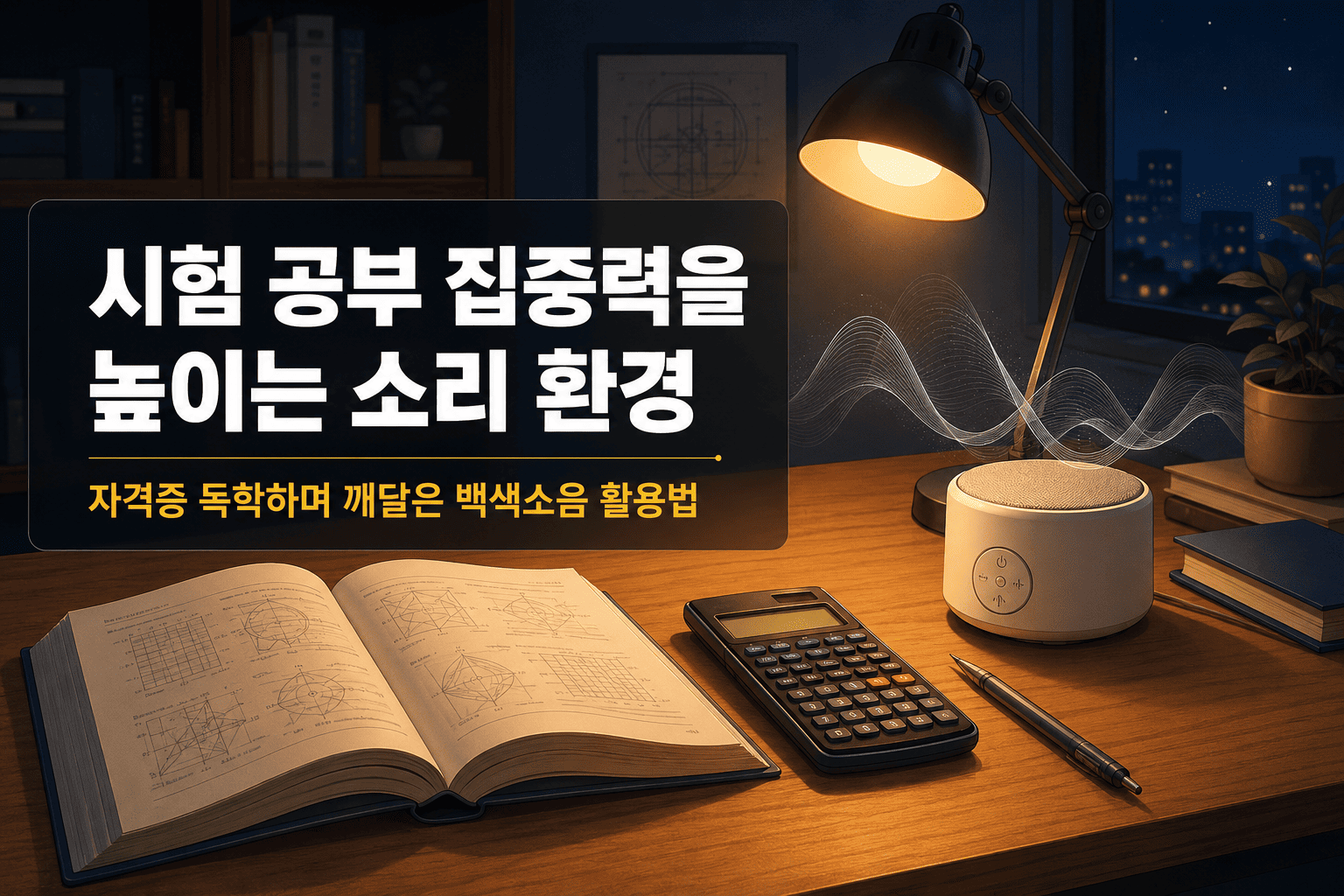 자격증 시험 공부할 때 집중력을 높이는 책상 위 백색소음기 활용 환경