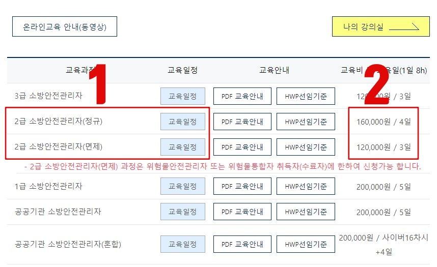 소방안전관리자 2급 교육 신청 상세페이지