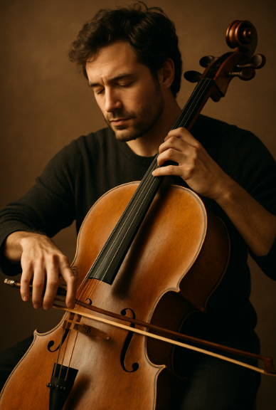 첼로 연주하는 연주자 이미지