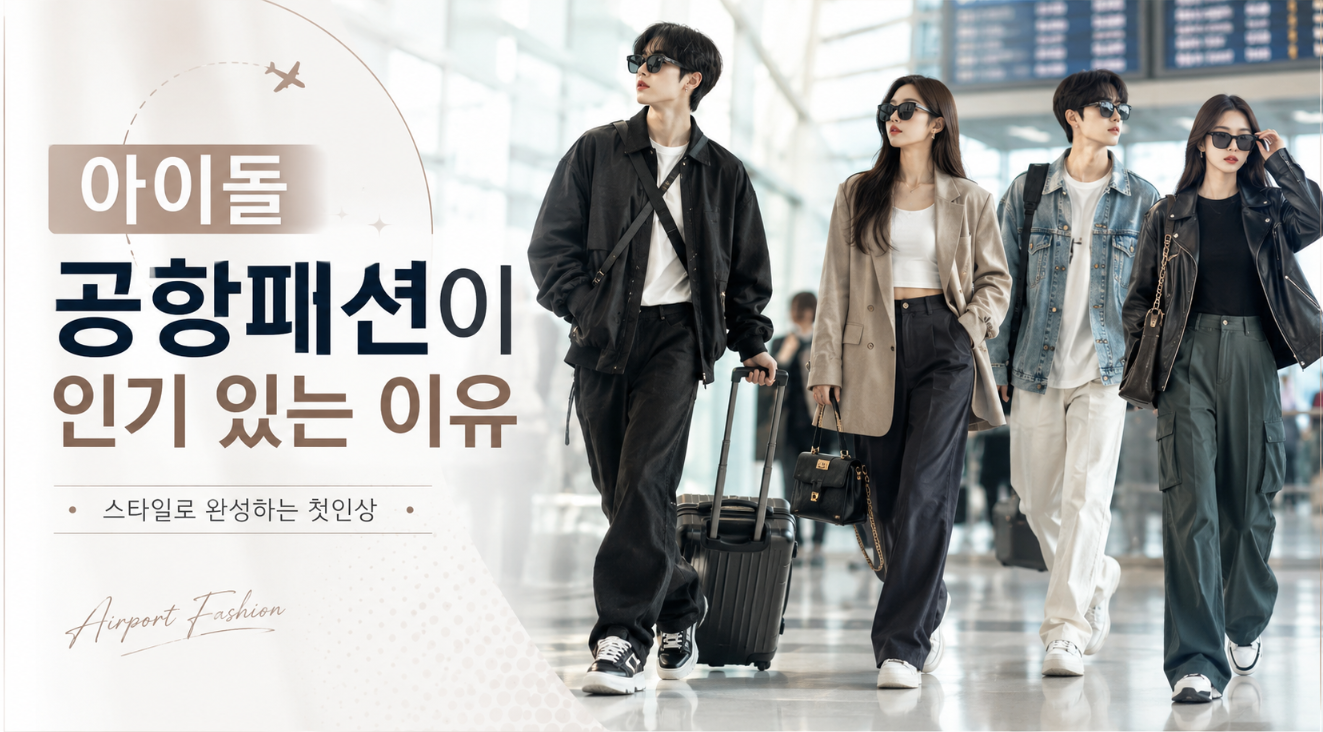 아이돌 공항패션이 K-팝 패션과 일상 코디 트렌드로 확산되는 이유를 소개하는 이미지