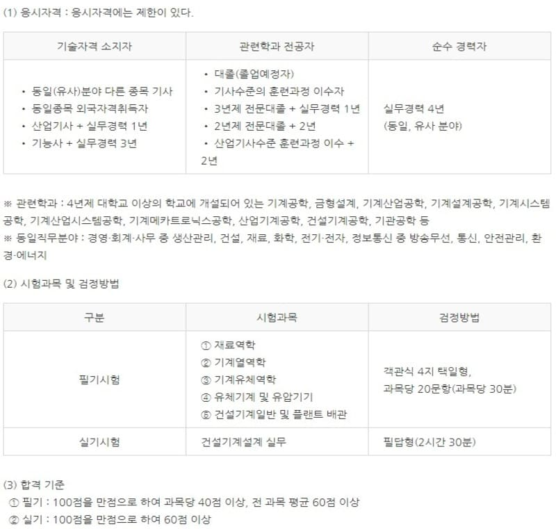 건축기계설비 시험정보