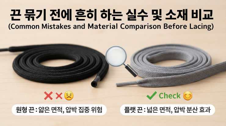끈 묶기전에 흔히하는 실수 및 소재 비교