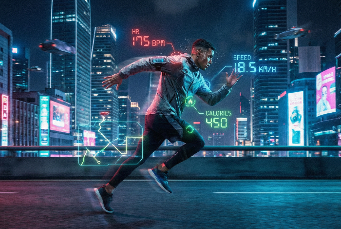 러너의 움직임에 따라 실시간으로 표시되는 홀로그램 데이터