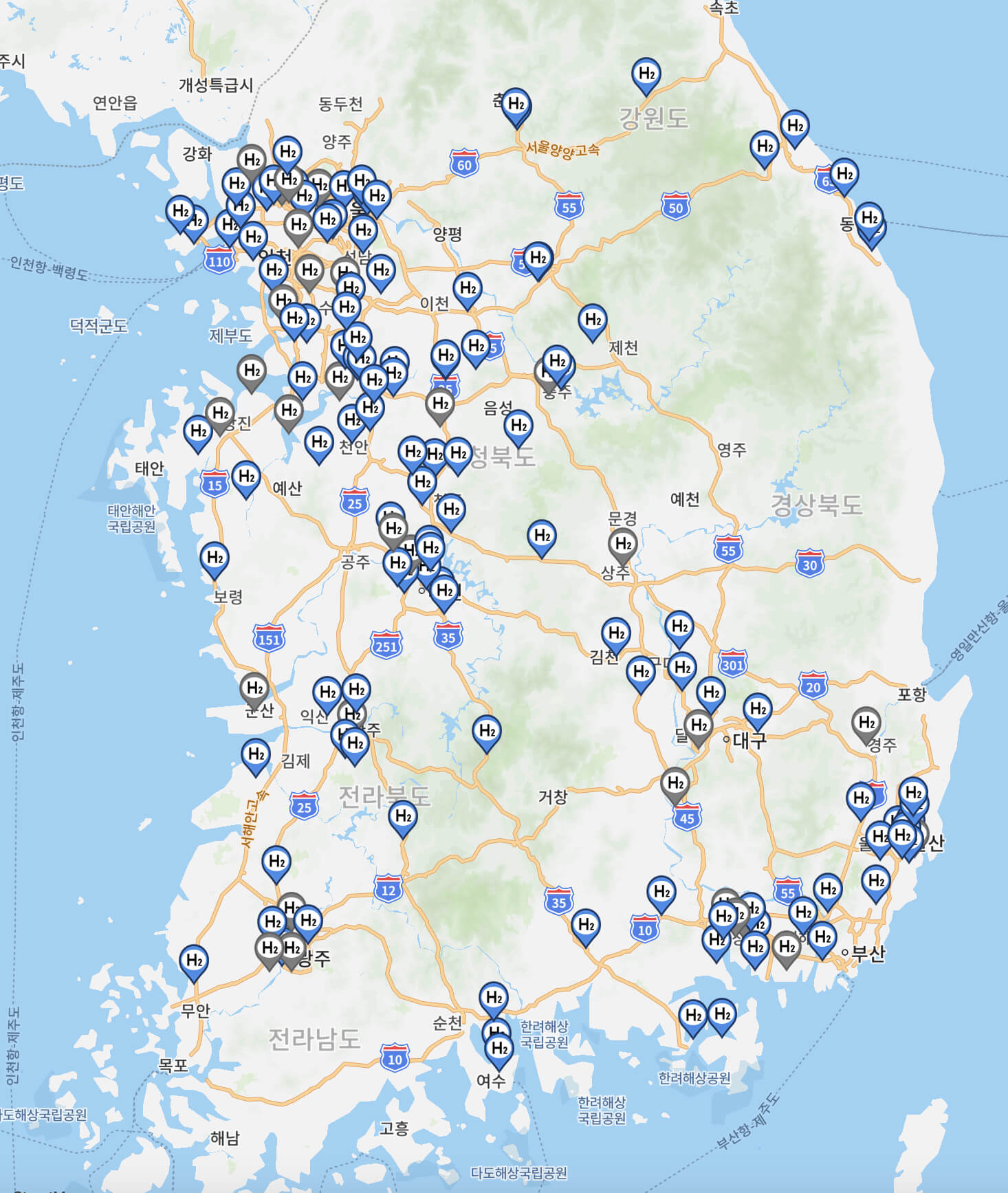 전국 수소차 충전소