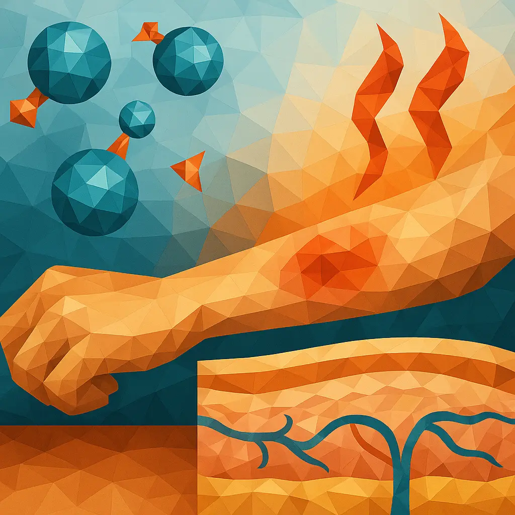 팔 피부 단면∙소독제 분자∙마찰로 인한 열이 겹쳐진 인포그래픽