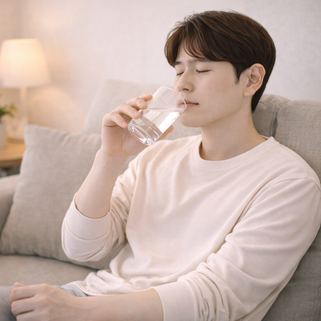 치질 시술이나 수술 후 회복을 위해 휴식하는 모습