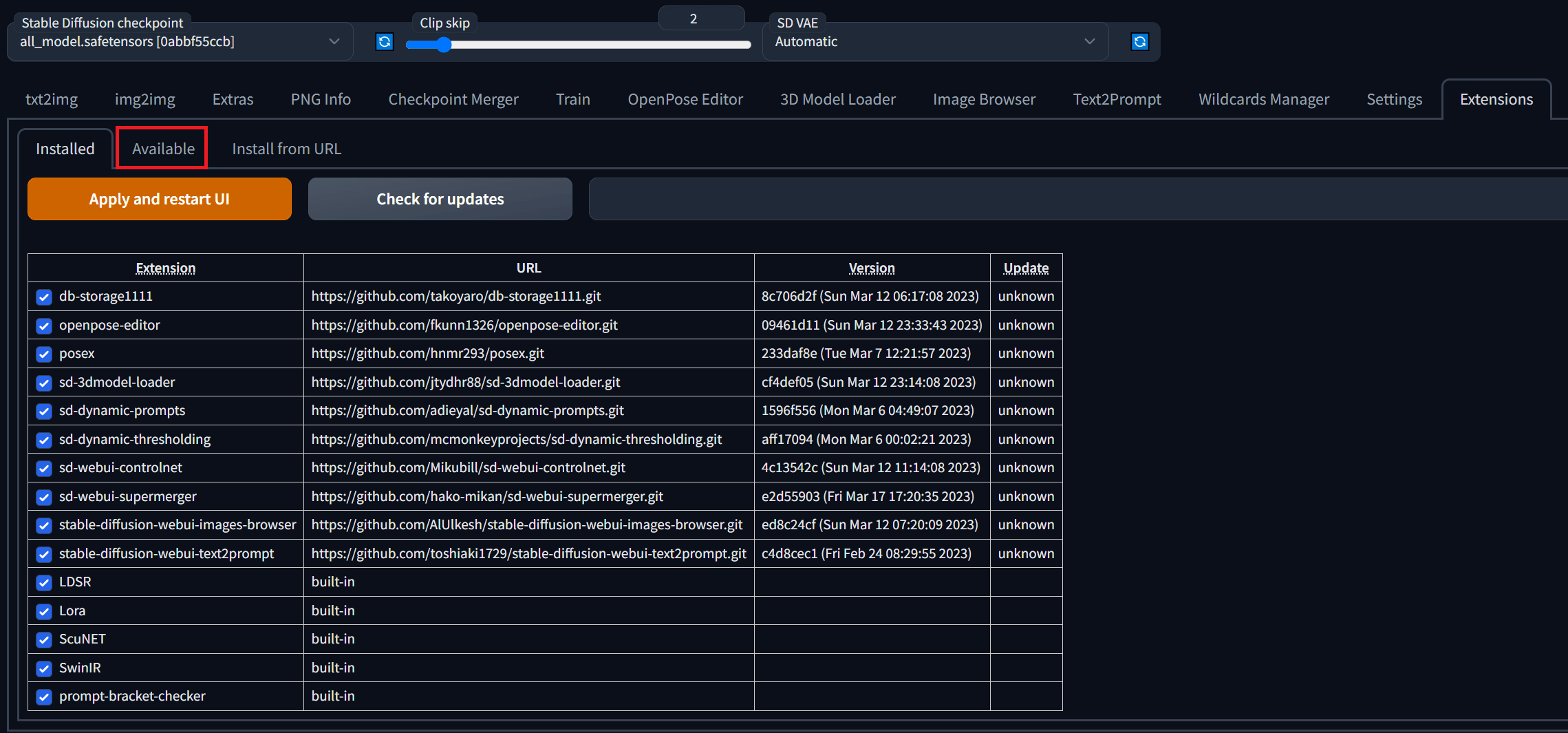 사진2-Stable-Diffusion-WebUI의-Extensions-화면