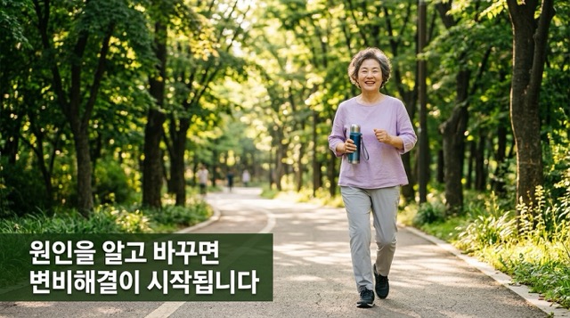 변비해결 건강한 장 생활습관 개선 희망적 마무리 이미지