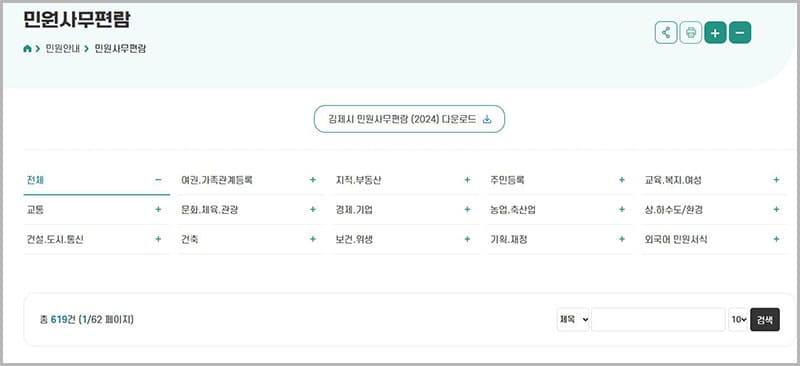 민원 편람 서식 다운로드 자료실