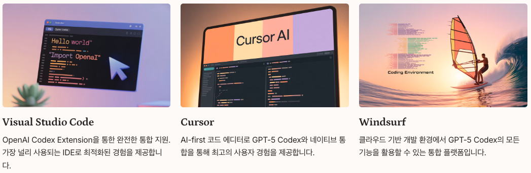 GPT-5 Codex 지원하는 개발 환경 정리 이미지