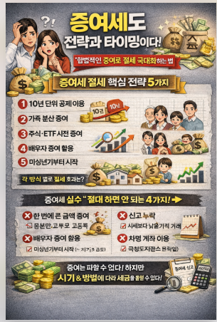 증여세도 전략과 타이밍이다.(절세 핵심 전략 5가지,절대 하면 안되는 실수4가지)