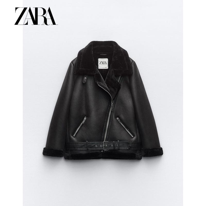 자라 무스탕 가죽자켓 라이더 기모 블랙 ZARA