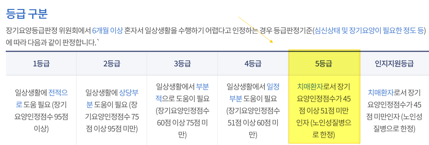 노인 요양등급 5등급 대상자 요건 및 선정 기준