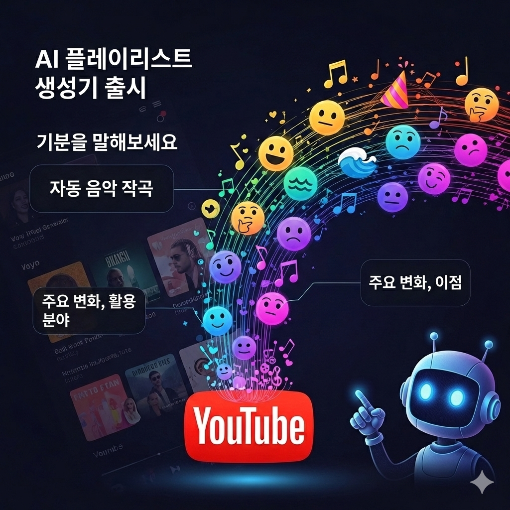 유튜브 AI 플레이리스트 생성기 공식 출시, 이제 원하는 분위기만 말하면 AI가 자동으로 음악을 구성합니다. YouTube 공식 AI 기능의 핵심 변화와 장점, 활용 포인트를 한눈에 확인해보세요.