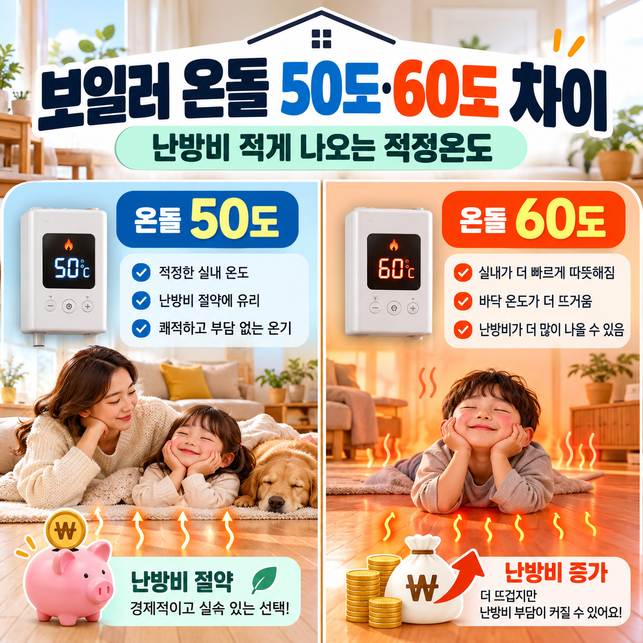 보일러 온돌 50도·60도 차이|난방비 적게 나오는 적정온도