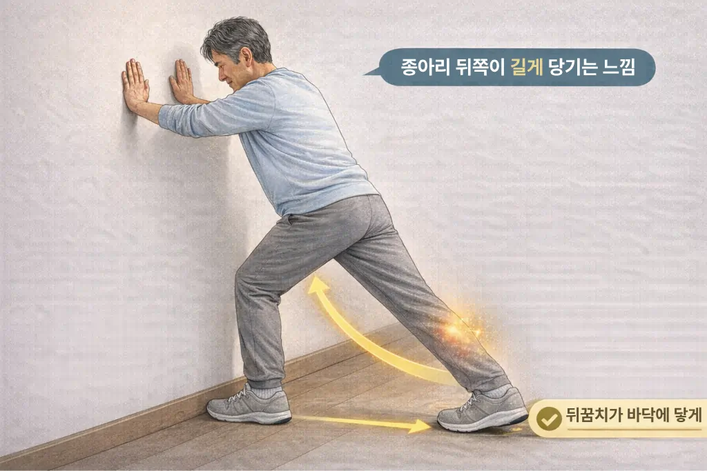 1) 벽 종아리 스트레칭(기본) 그림
