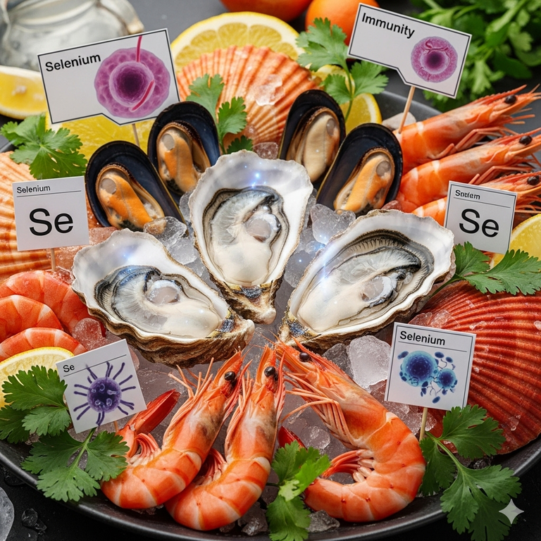 조개류의 셀레늄은 면역력 강화에 중요한 역할을 합니다.