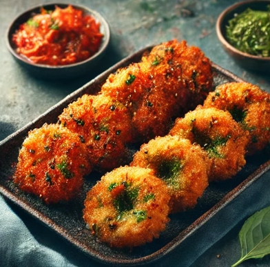 깻잎튀김이 접시에 담겨있는 모습