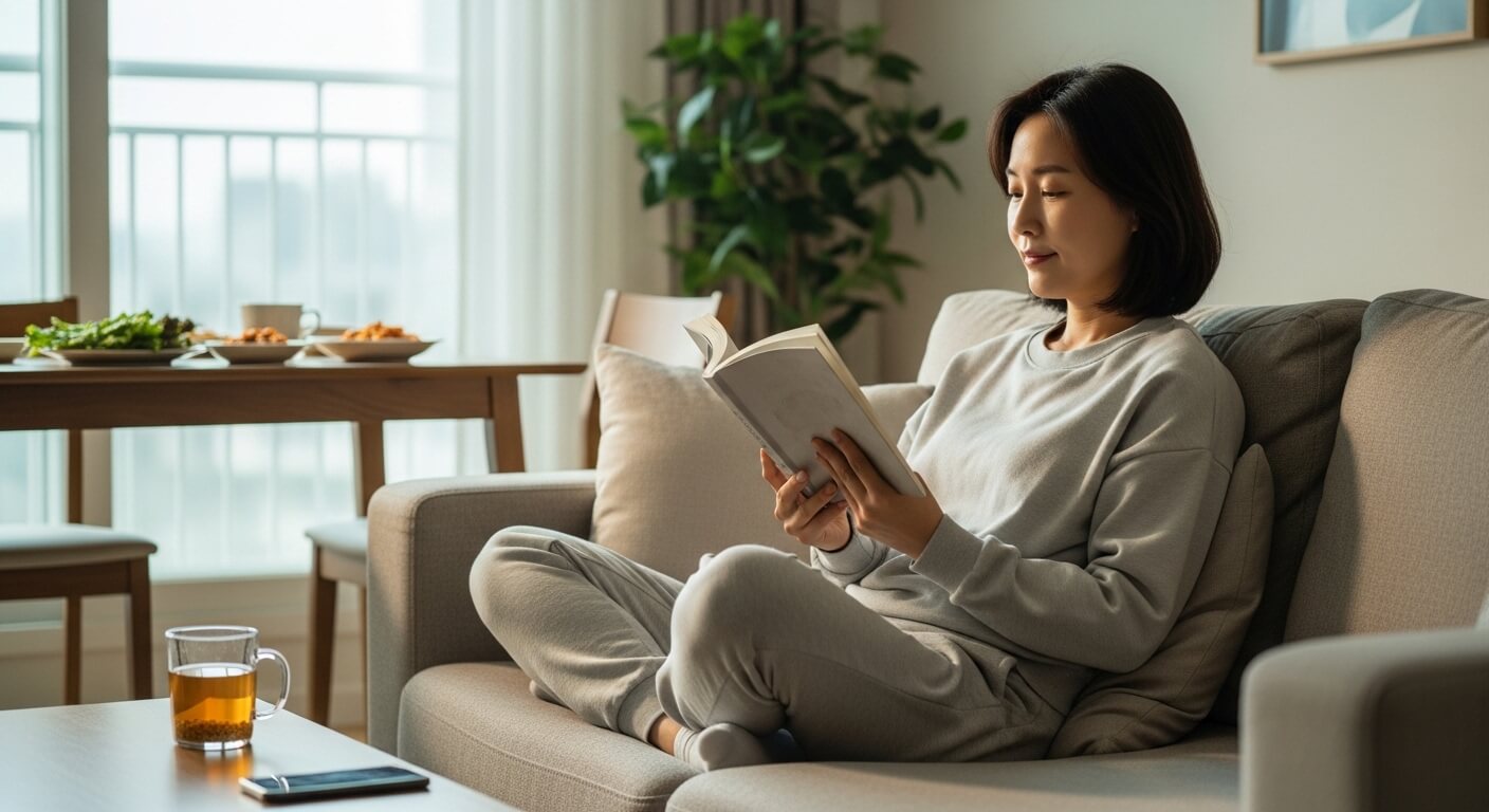 식후 편안한 자세로 휴식을 취하는 건강한 생활습관
