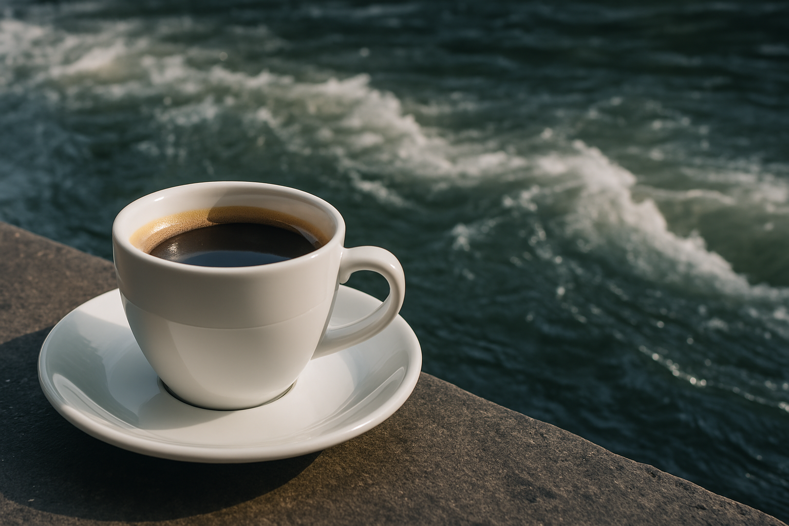 커피잔과 강물(Ai생성이미지)