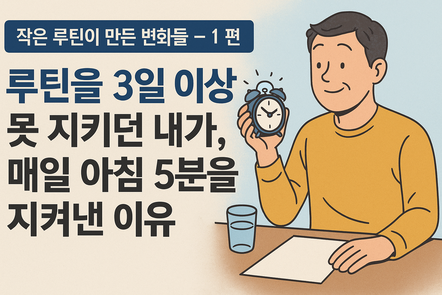 아침 루틴으로 변화된 일상을 담은 감성 썸네일 – 40대 직장인의 자기개발 이야기