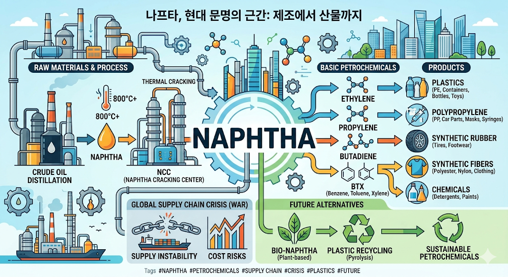 중동발 수급 위기 나프타 제조 과정, 제품, 전쟁의 영향
