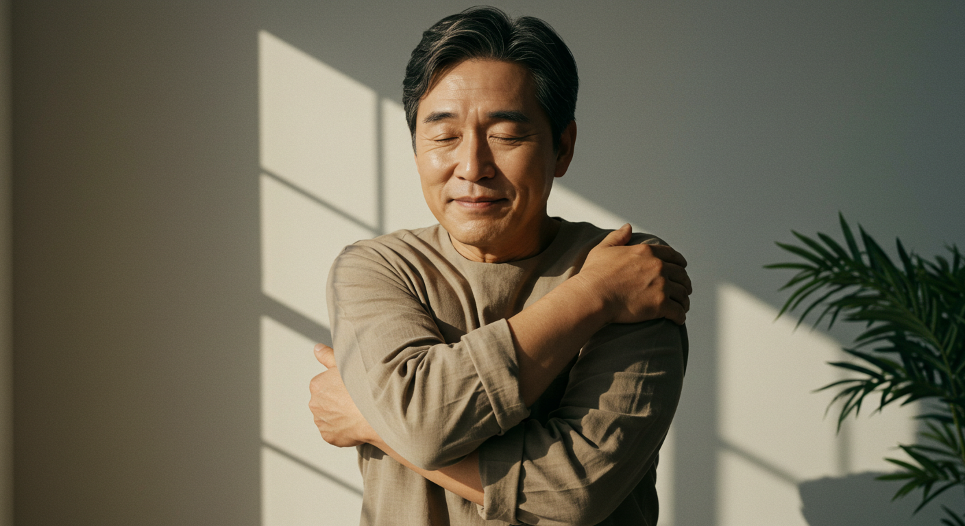 자기 자신을 안아주는 남성