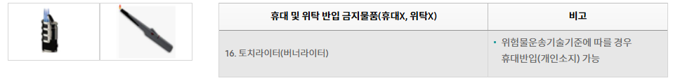 기내 반입 금지 물품 리스트 확인