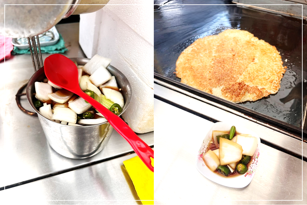 간장 양파절임과 함께 먹는 속초 감자전