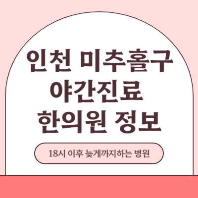 인천 미추홀구 야간진료 한의원 병원 (18시 이후 늦게까지하는 병원)