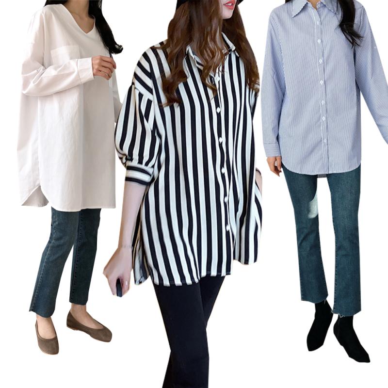 여성 빅사이즈 셔츠 정장 카라 유니폼 롱 롤업 블라우스