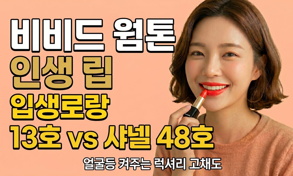 <img src="ysl-13-vs-chanel-48-vivid-spring-thumbnail.jpg" alt="비비드 스프링 웜톤 추천 립스틱 BEST 3, 입생로랑 13호와 샤넬 48호 아흐당트 비교">