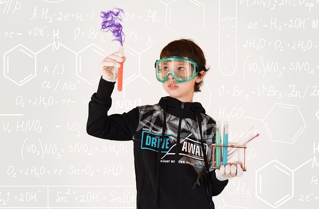 a boy is doing some experiments