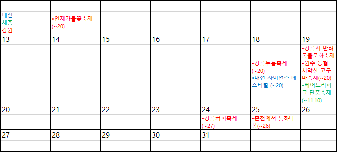 10월 지역 축제 가을 축제